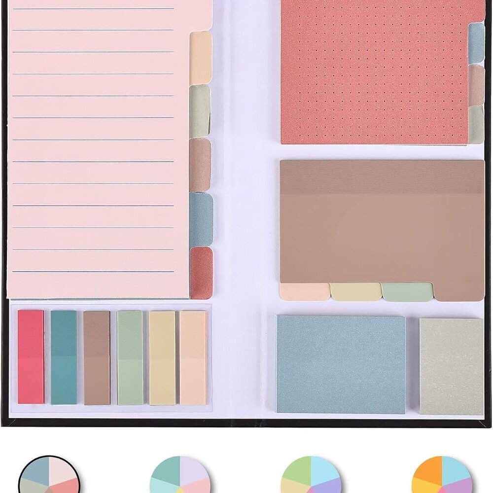 Sticky Note Set - 410 Pack with Vintage Colors, Transparent and Divider Tabs for